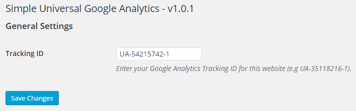 screenshot showing the universal google analytics wordpress plugin settings