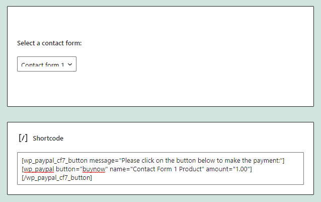 paypal payments standard button shortcode with contact form 7 block