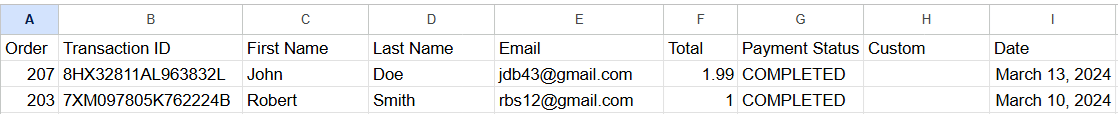 exported WP PayPal orders as CSV in Microsoft Excel